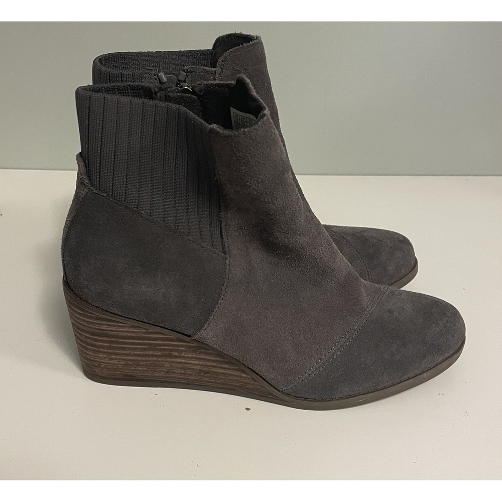 Toms Zip Wedge High Dark Suede Boots Size 7.5